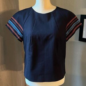 Brooks Brothers Women's navy embroidered gabardine blouse